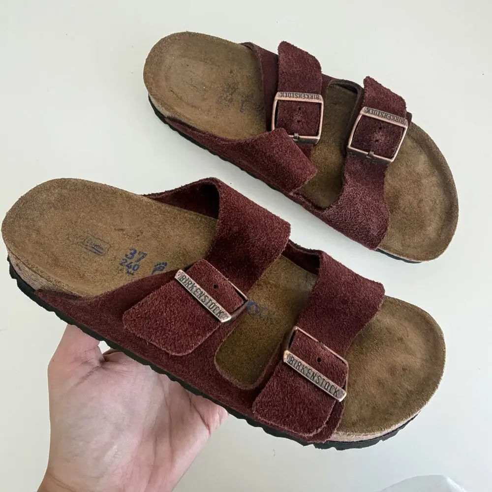 Birkenstock Arizona Womens 6 Suede Leather Burgundy Zinfandel Soft Footbed EU 37